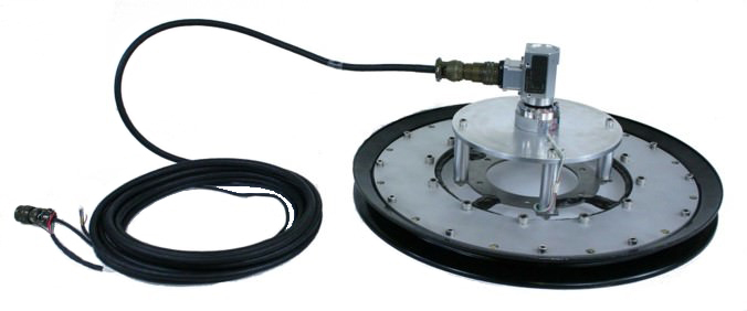 Slip ring on Gauged pulley. Measuring torque and speed on electric farm equipment
