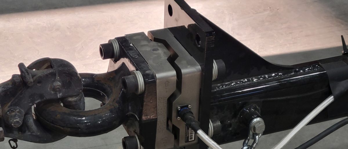 A load cell measuring forces in a pintle hitch application